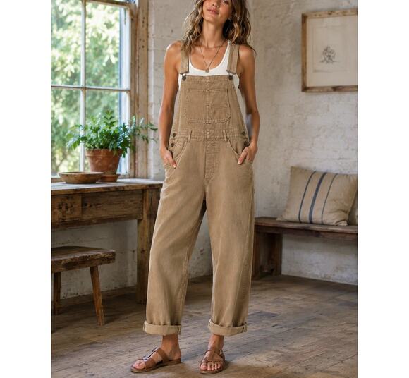 Free People Pants - Free People Ziggy Overalls Womens Medium Tan Cotton Utility Carpenter Festival